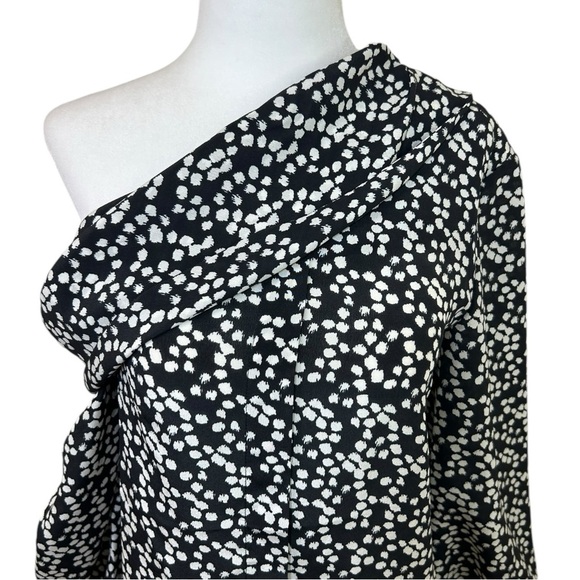 SALONI - NWT Women’s ‘Ness’ Silk Off-Shoulder Top in Mono Knots, Black Size 0 US - Picture 11 of 15